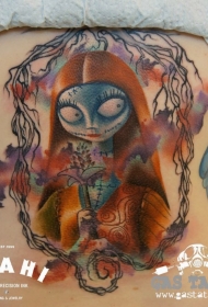 背部卡通僵尸新娘彩色纹身图案