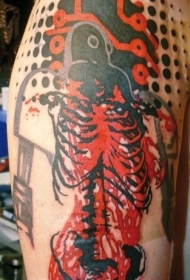 PS图象处理软件风格的彩色血淋淋的人体骷髅纹身图案