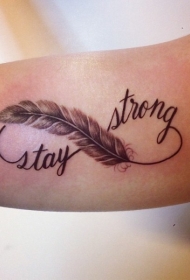手臂羽毛和无限符号字母纹身图案