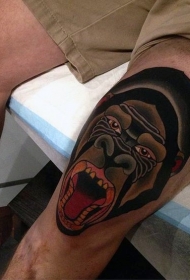 腿部新传统风格的彩色猴子头纹身