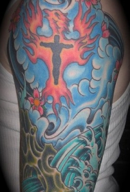 花臂彩色人类复活隐喻袖纹身图片