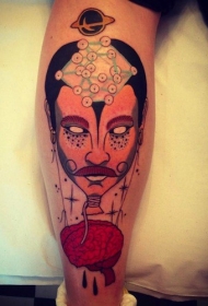 小腿超现实主义风格的神秘男人纹身图案