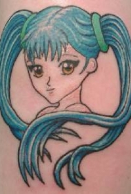 动漫风格女孩彩绘纹身图案