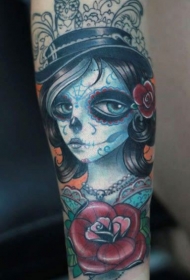 new school死亡女郎和玫瑰纹身图案
