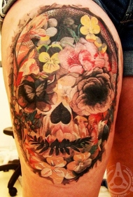 墨西哥土著传统彩色骷髅花纹身图片