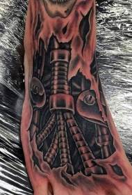 脚背生物力学机械纹身图案