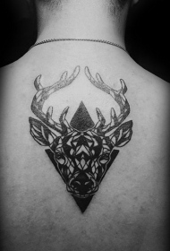 背部黑色old school鹿头与几何图形纹身图案