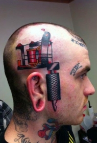 头部彩色老派风格纹身机纹身图案