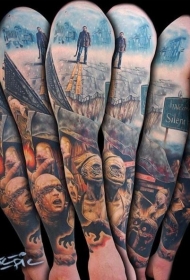 花臂彩色寂静岭怪物纹身图案