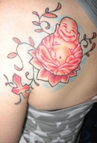 微笑的弥勒佛红色纹身图案