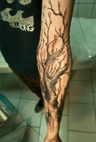 男性手臂逼真的老干树纹身图案