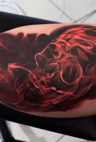 手臂彩色神奇的红色氤氲的骷髅头纹身图案