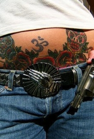 腹部彩色骷髅纹身图案