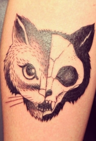 黑色半猫半骷髅纹身图案