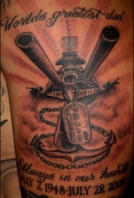 腿部棕色坦克纪念纹身图案