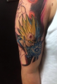 大臂日本彩色卡通幻想战士纹身图案
