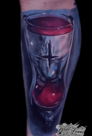 腿部彩色血腥沙时钟纹身图案