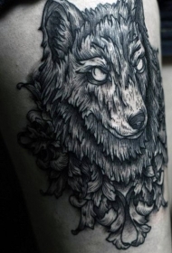 雕刻风格黑色线条狼纹身图案