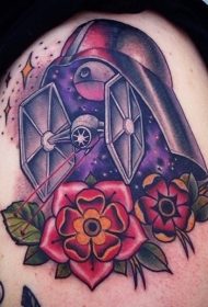 old school太空星星和花朵纹身图案