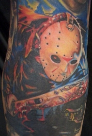 腿部彩色恐怖电影人物纹身图案