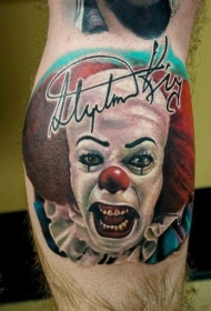 小腿签名与邪恶的小丑纹身图案