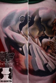 超现实主义风格的彩色人面具纹身