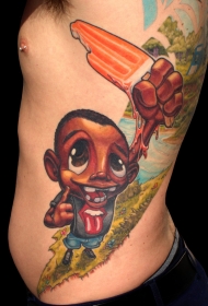 腰侧有趣的现代风格彩色男孩纹身图案