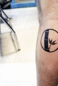 小腿圆形与竹子黑色纹身图案