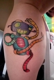 男生大腿上彩绘几何元素简单线条机器人纹身图片