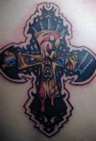 可怕的十字架眼睛和血液背部纹身图案