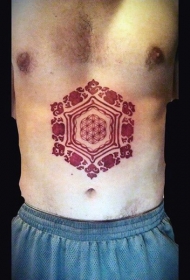 腹部美丽的红色观赏花卉纹身图案