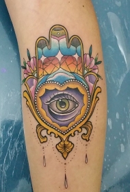 new school彩色法蒂玛之手和眼睛纹身图案
