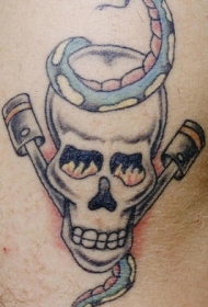 彩色小传统骷髅蛇纹身图案