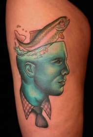 腿部彩色不可思议的神秘男子纹身