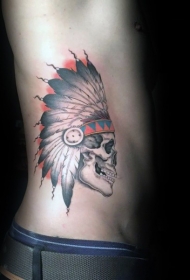 腰侧全新学校风格彩色印度头骨纹身
