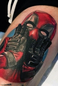 尖叫的死侍头像彩色纹身图案