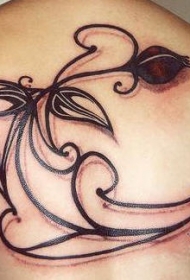 优雅的黑色玫瑰背部纹身图案