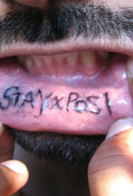 下嘴唇内黑色字母纹身图案