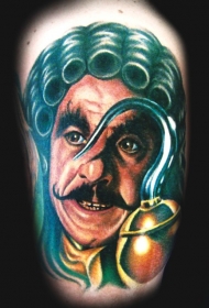 腿部旧货风格彩色古董海盗纹身图案