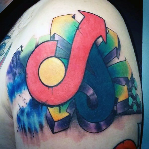 涂鸦风格箭头彩色肩部纹身图案