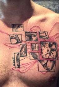 胸部几何分割心脏纹身图案