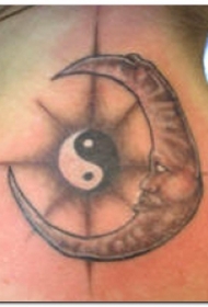 颈部阴阳八卦和月亮纹身图案