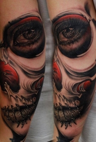 手臂新风格彩色女子肖像纹身图案