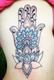 腰侧彩色雕刻般印度教主题纹身图案