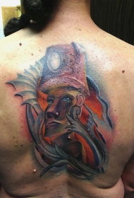 背部埃及古代人卡通彩色纹身图案