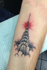 手臂老派风格的彩色美国帝国大厦纹身