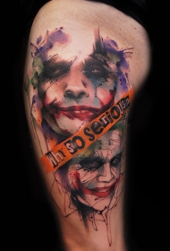 水彩画风格彩色小丑肖像字母纹身图案