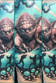 现代传统风格的彩色肩部绝地战士纹身图片