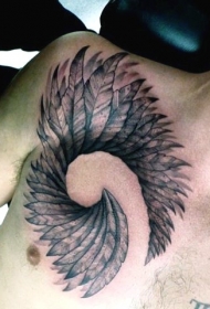 胸部黑灰有趣的羽毛环形纹身图案