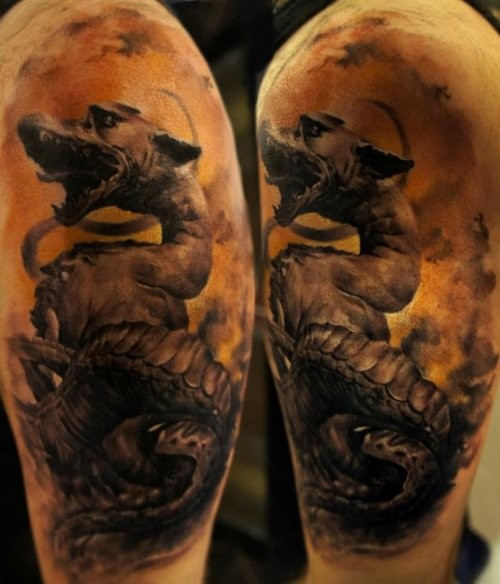 黑灰风大幻想恶魔龙纹身图案